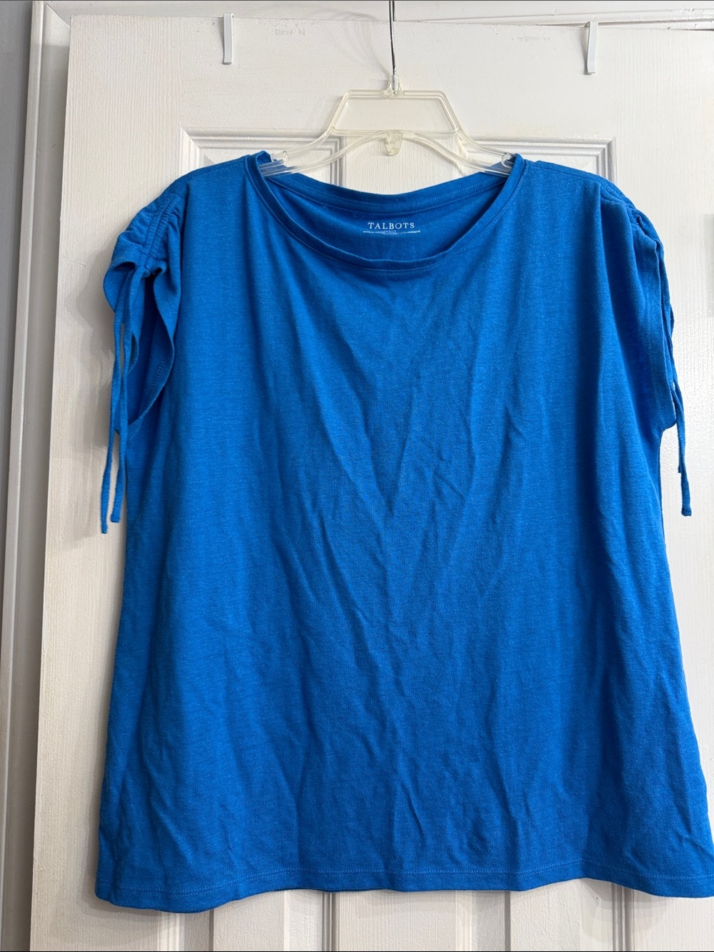 Talbots petite Royal Blue Short Sleeve Tee with Shoulder Ties size LP